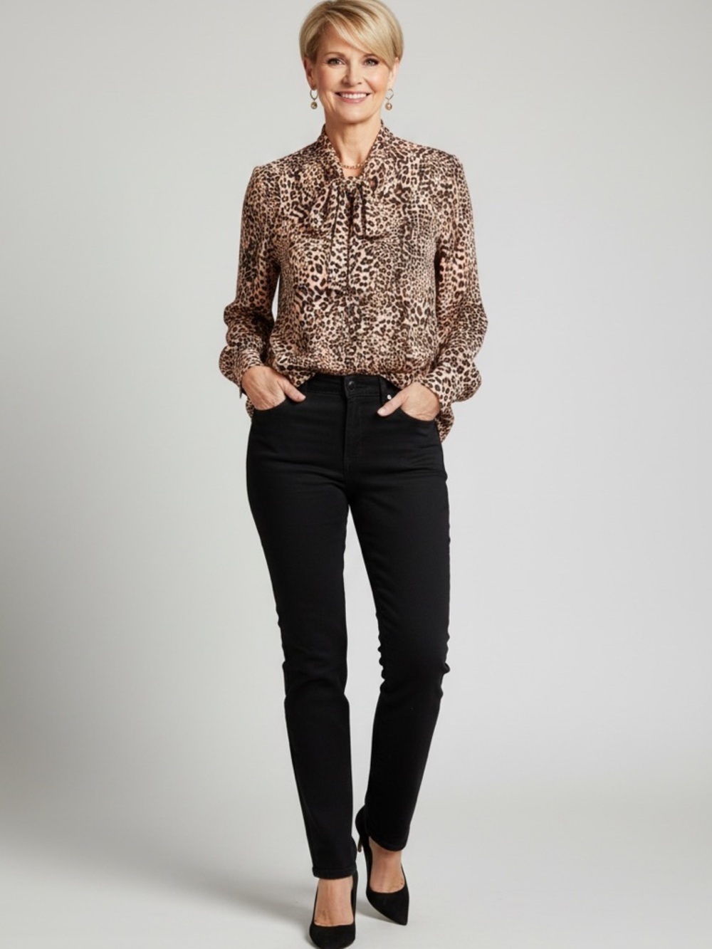 Reiss leopard print tie neck blouse viscose silk-feel long sleeve blouse 4